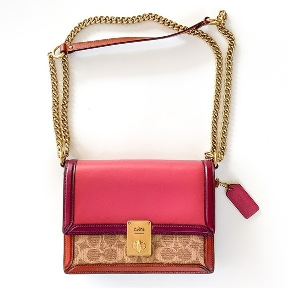 Coach Hutton Shoulder Bag In Colorblock Signature Canvas Brass/Tan Rouge Multi - Picture 1 of 12